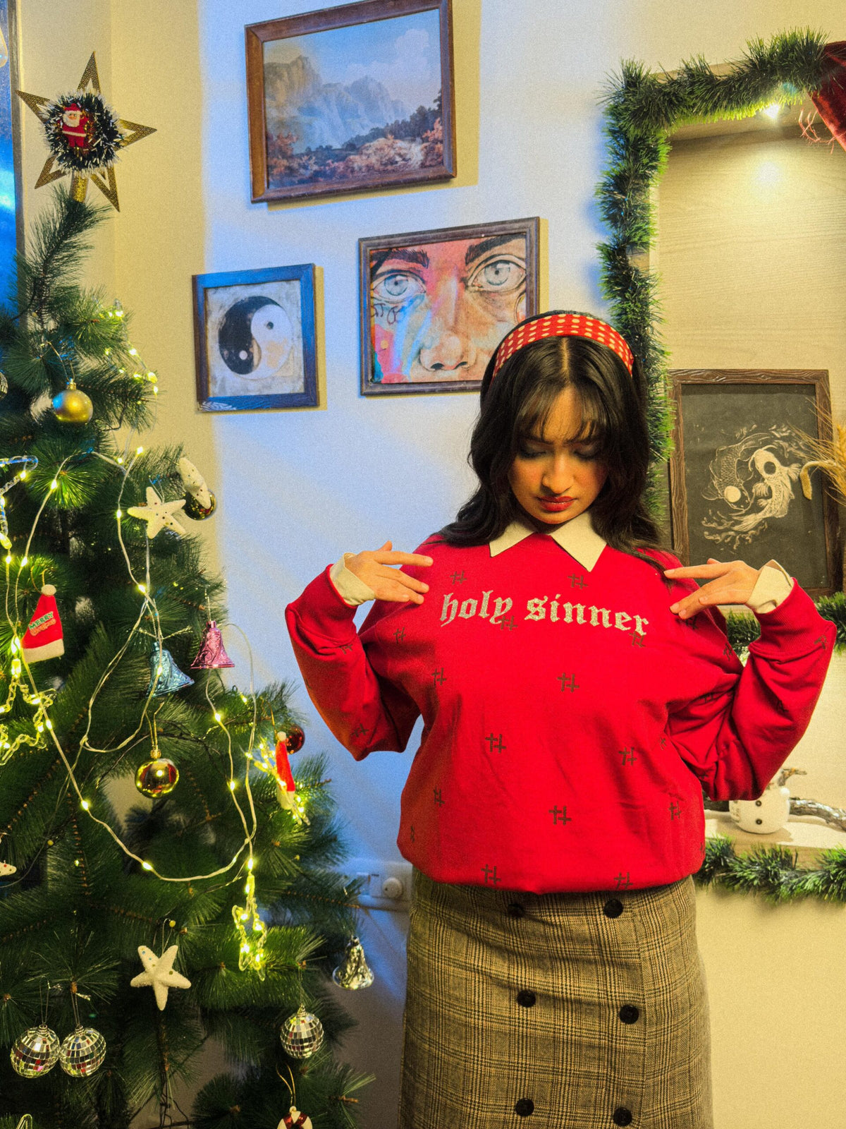 Holy Sinner red sweatshirt by Pavitra Paapi, view 1