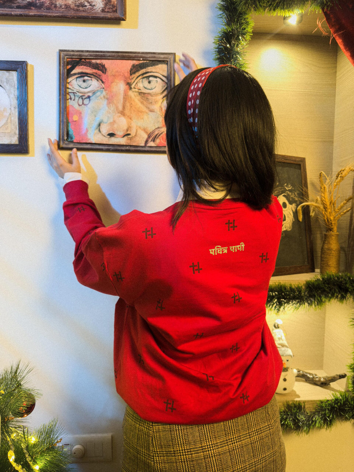 Holy Sinner red sweatshirt by Pavitra Paapi, view 2