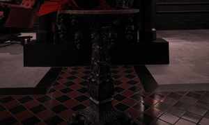 The red and black checkered floor